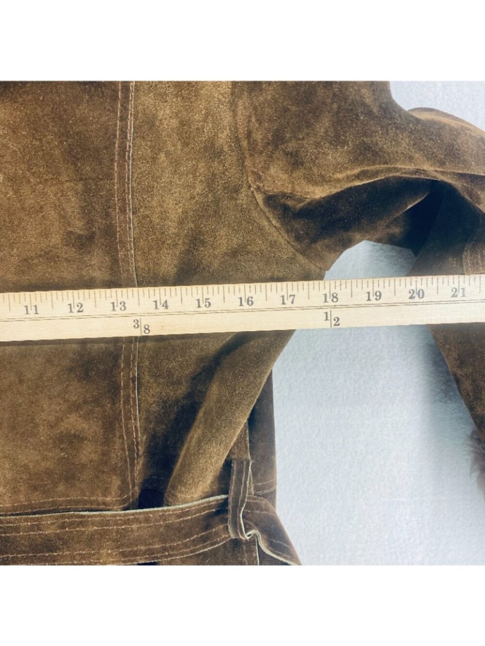 Vintage y2k Jacket Womens S Brown Suede Faux Fur Trim Belted Spain - Picture 14 of 16